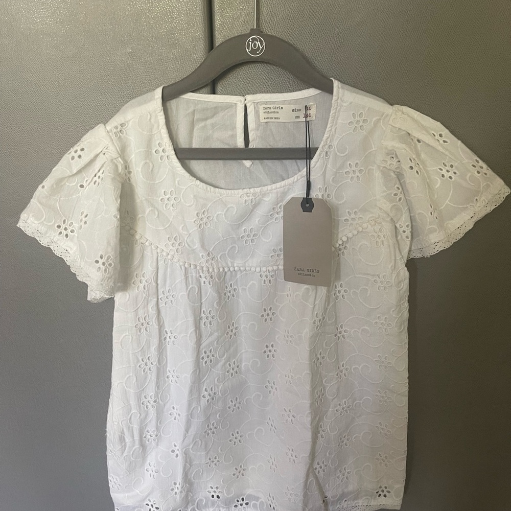 Zara White Floral Eyelet Blouse